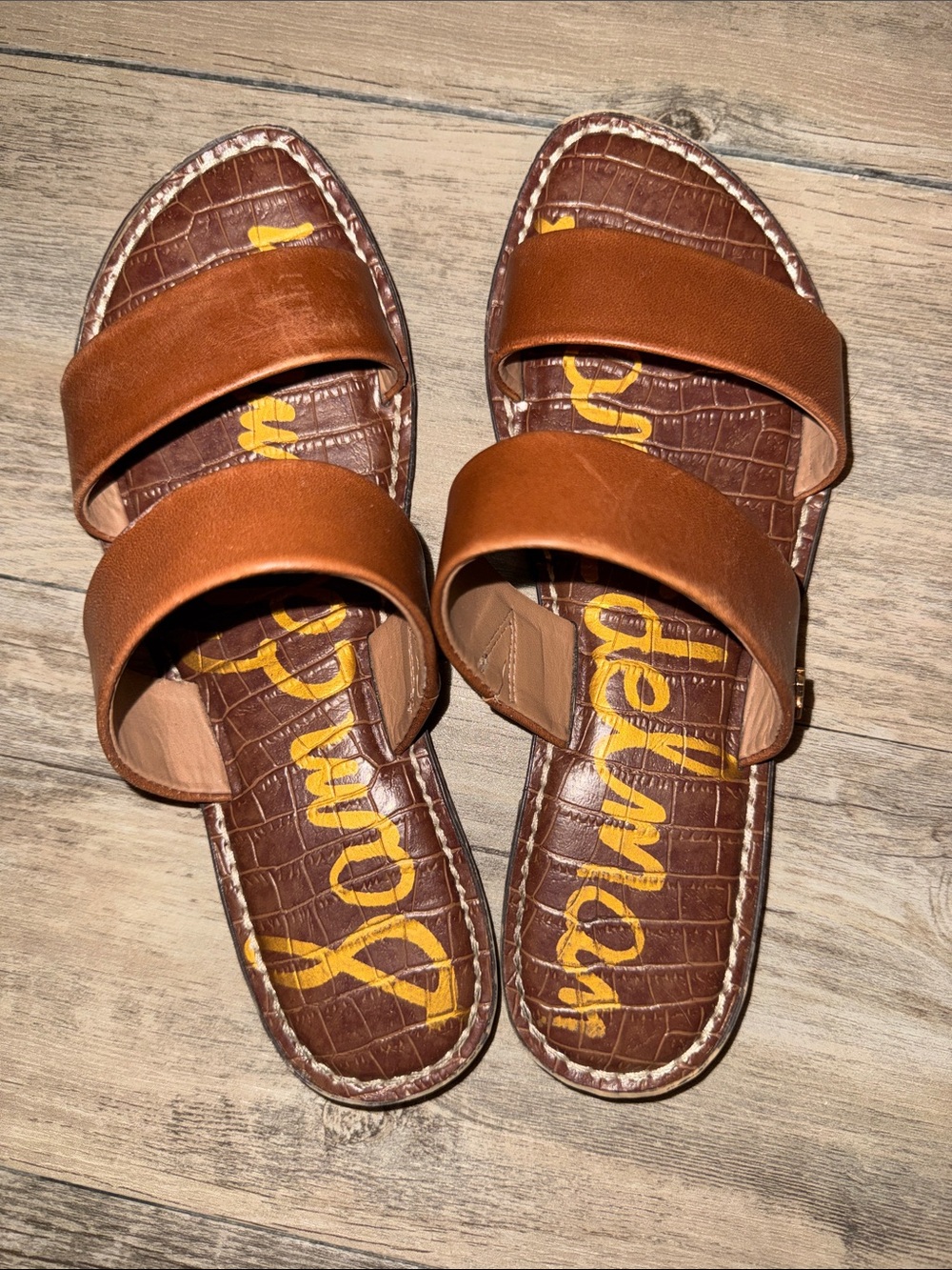 Brown Double-Strap Women's Slide Sandals